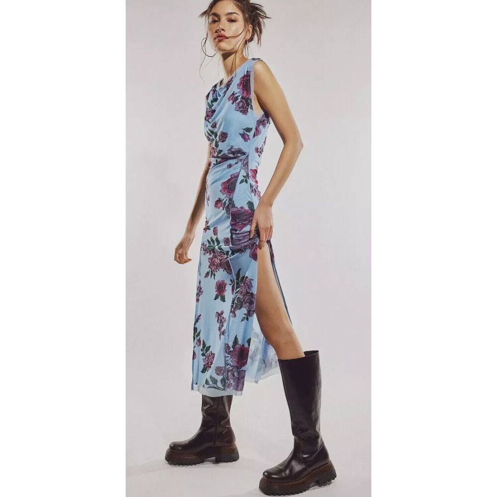 Free People Carmel Midi Blue Dress Size Large New - Picture 1 of 9